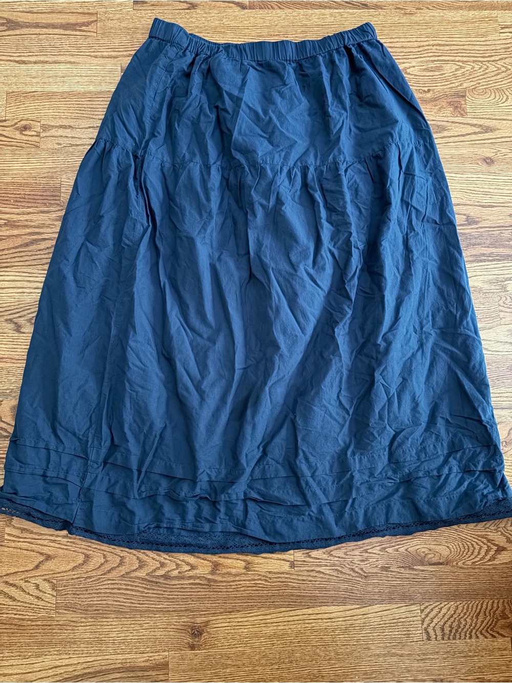 100% cotton navy midi skirt